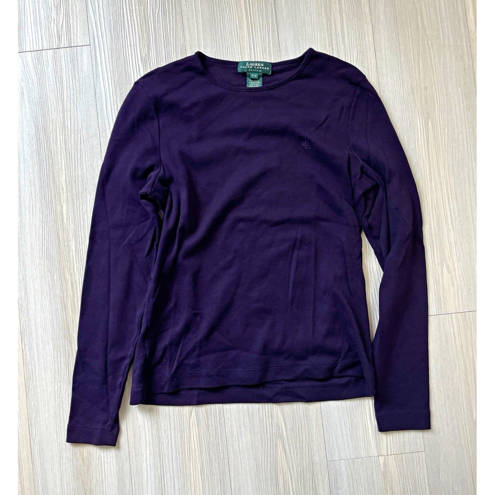 Lauren Ralph Lauren Women's Eggplant Purple Cotton Crewneck Sz PS Preppy Fall